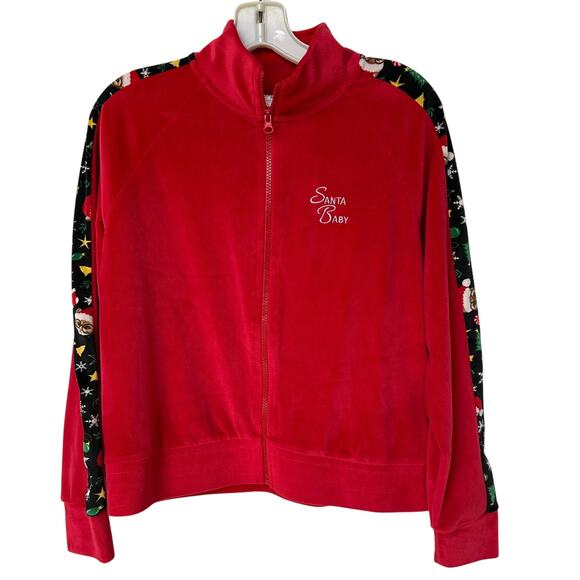 No Boundaries Track Suit Christmas Santa Cat Red Velour Jacket Pants Juniors 11 - Picture 3 of 16